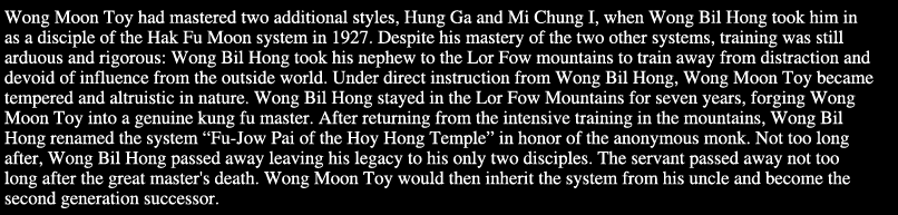 Historical background of the Fu-Jow Pai system founded by Wong Moon Toy and Wong Bil Hong